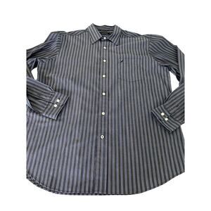 Nautica Wrinkle Resistant Gray Blue Striped Dress Shirt Men’s Size L